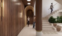 Representativt inngangsparti med påkostede materialvalg og høy arkitektonisk kvalitet.