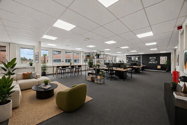 Bildet er illustrert ved hjelp av AI for å vise en mulig møbleringsløsning og hvordan lokalet kan innredes.