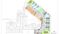 Forslag til planløsning med 19 arbeidsplasser med enkelt kontorer og åpent landskap